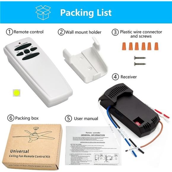 Universal Ceiling Fan Remote Control & Receiver Kit, Replacement for Hampton Bay - Picture 7 of 7